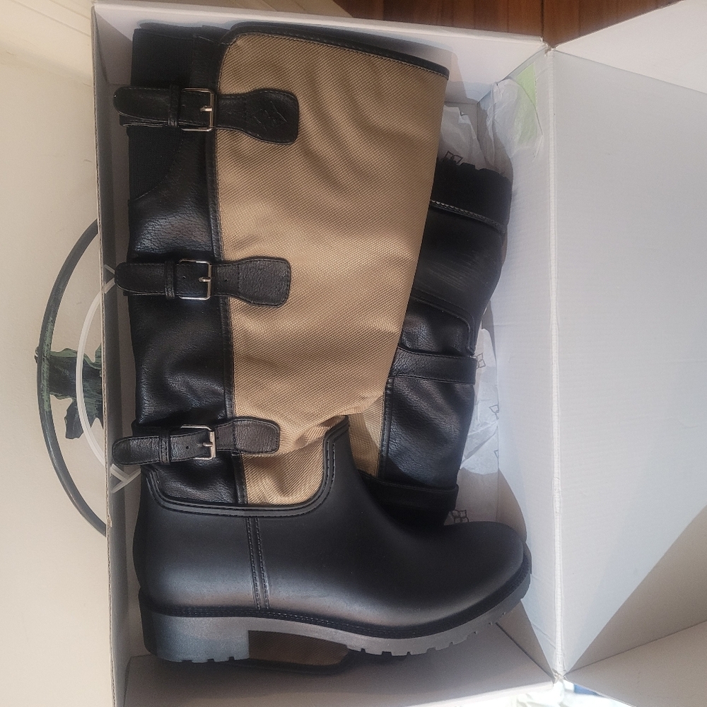 Dav Weatherproof Luxury Black and Tan Winter Boots